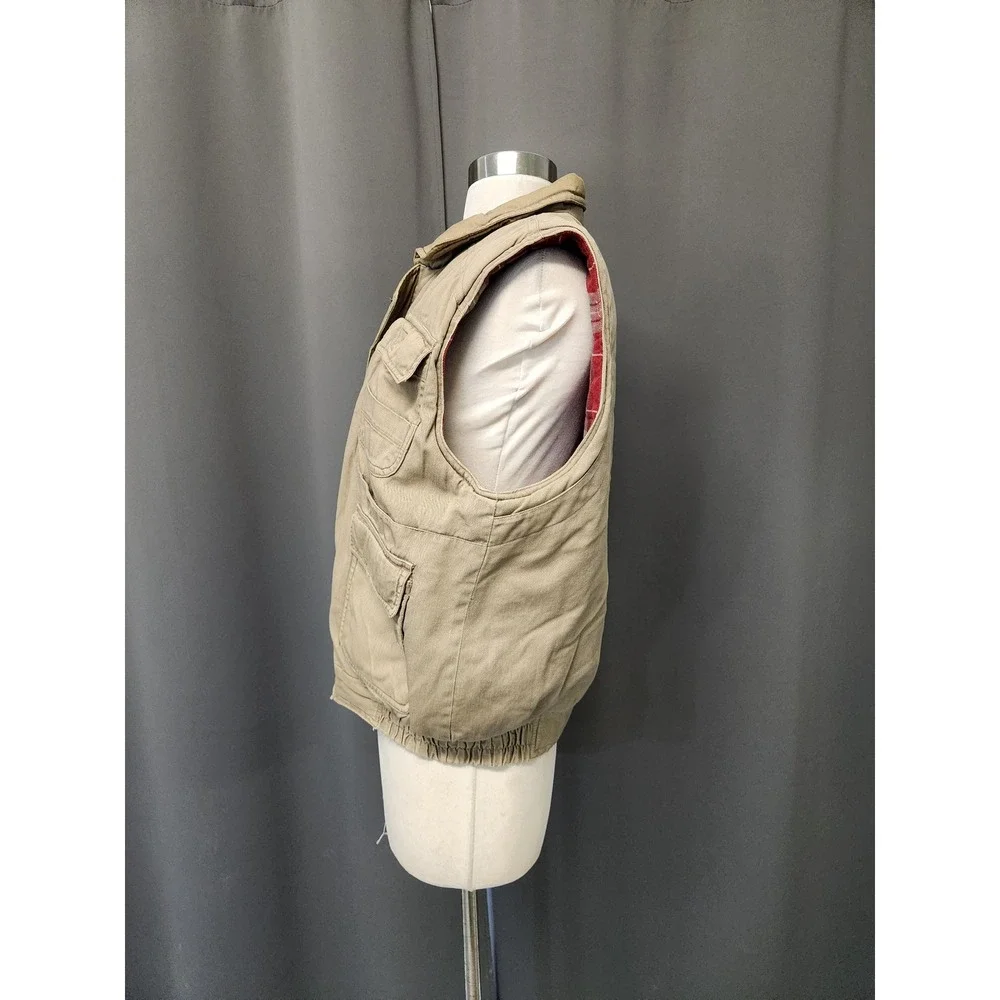 Vintage Willow Bay Vest Tan Utility Flannel Lined‎ Multi-Pocket Workwear Medium